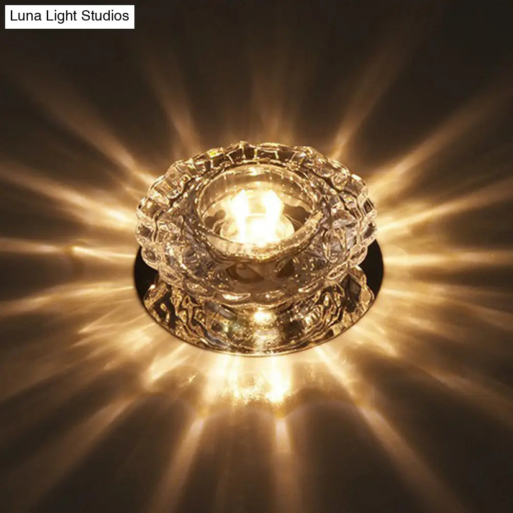 Simple Clear Crystal Entryway Led Flush Light Fixture - Round Mini Ceiling Mount