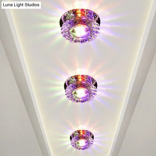 Simple Clear Crystal Entryway Led Flush Light Fixture - Round Mini Ceiling Mount