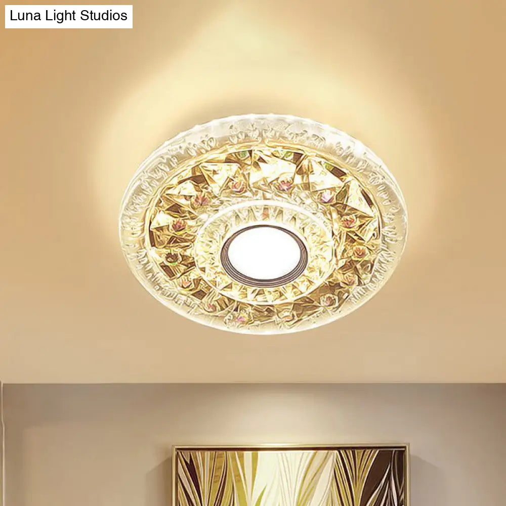 Simple Clear Crystal Flush Mount Ceiling Light With Mini Led - Round Shape