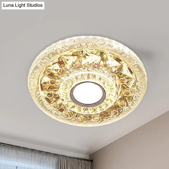 Simple Clear Crystal Flush Mount Ceiling Light With Mini Led - Round Shape