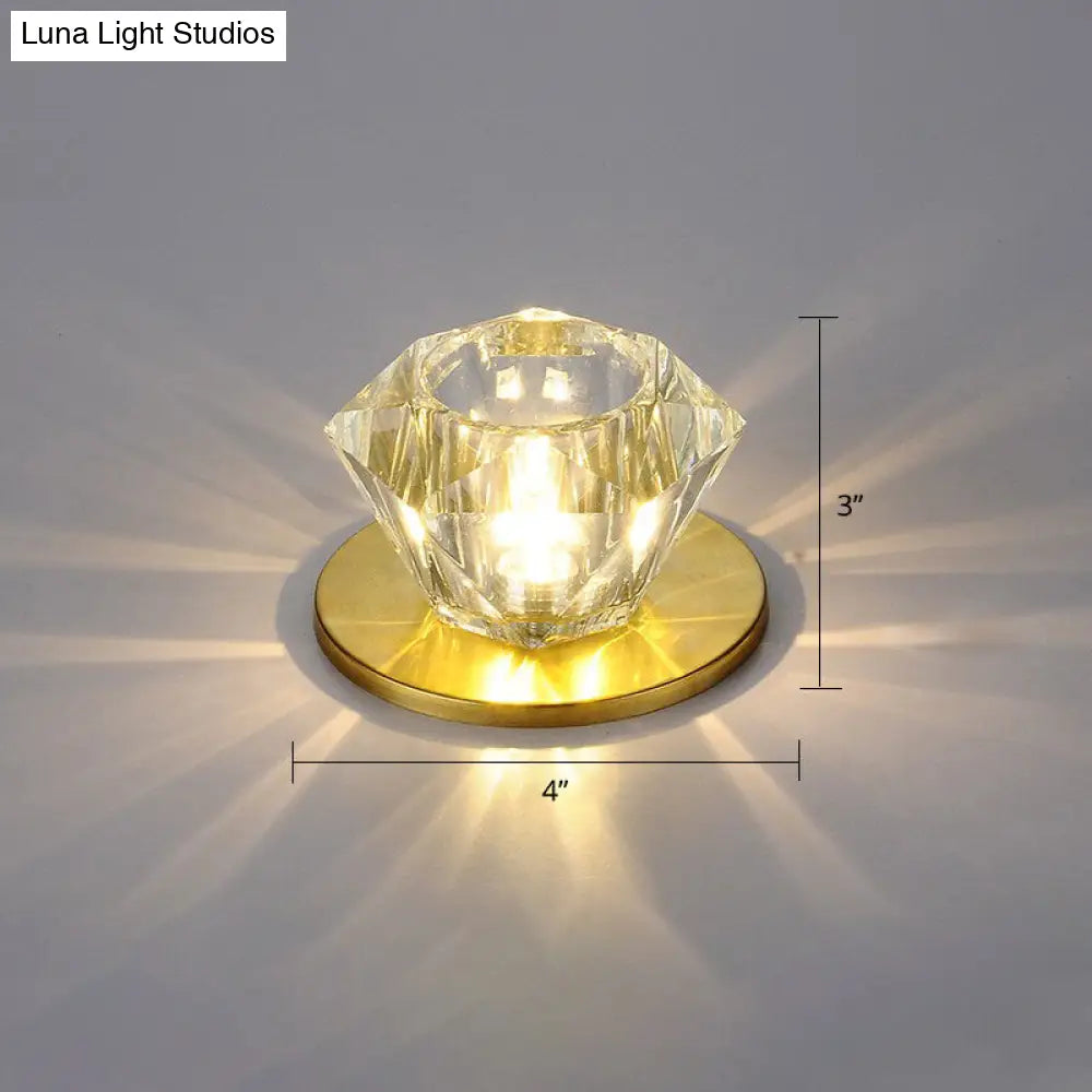 Simple Clear Crystal Gemstone Shaped Flush Ceiling Light For Hallways - Mount Fixture / Warm
