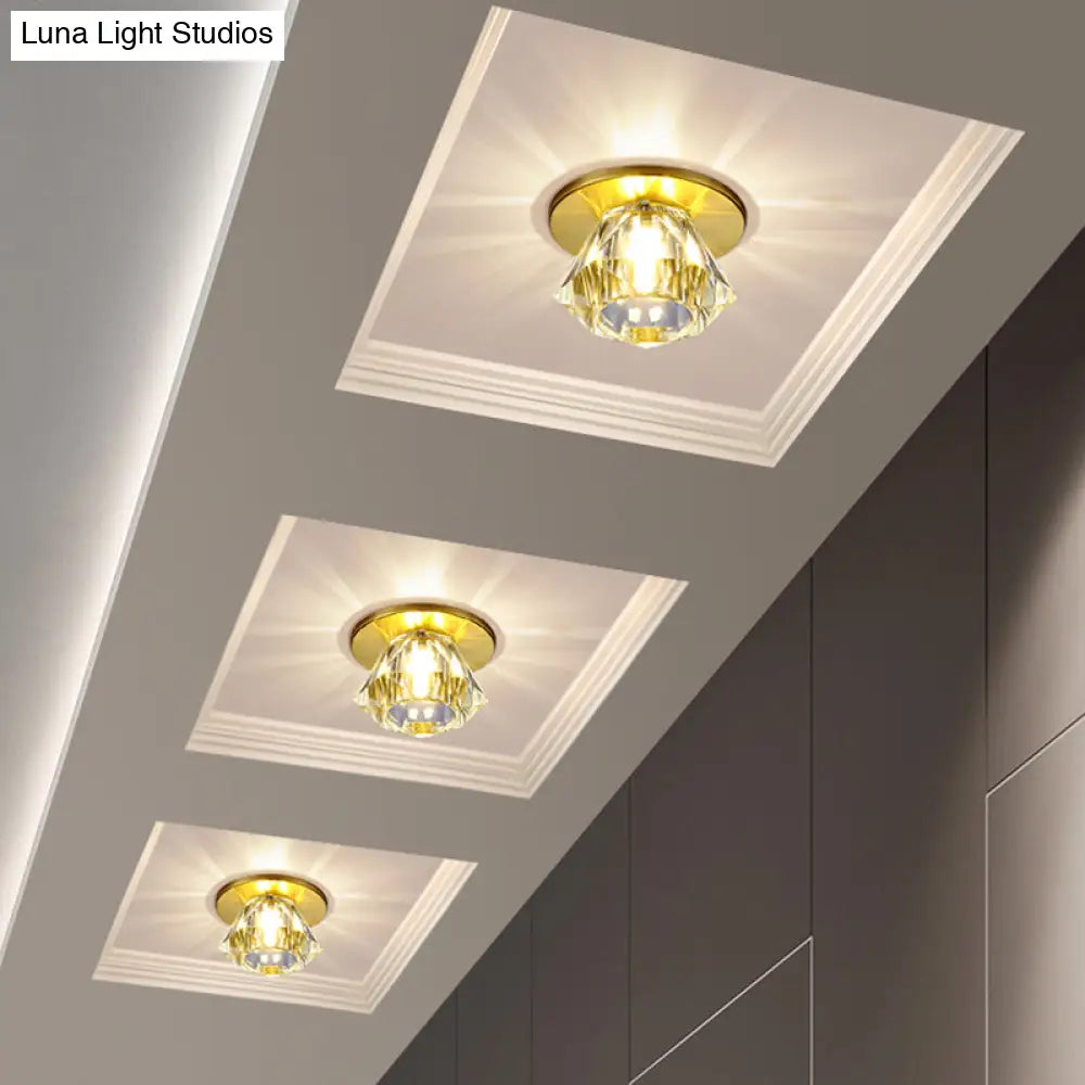 Simple Clear Crystal Gemstone Shaped Flush Ceiling Light For Hallways - Mount Fixture