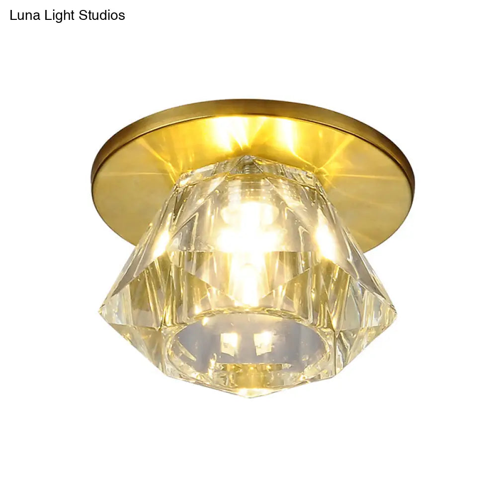 Simple Clear Crystal Gemstone Shaped Flush Ceiling Light For Hallways - Mount Fixture