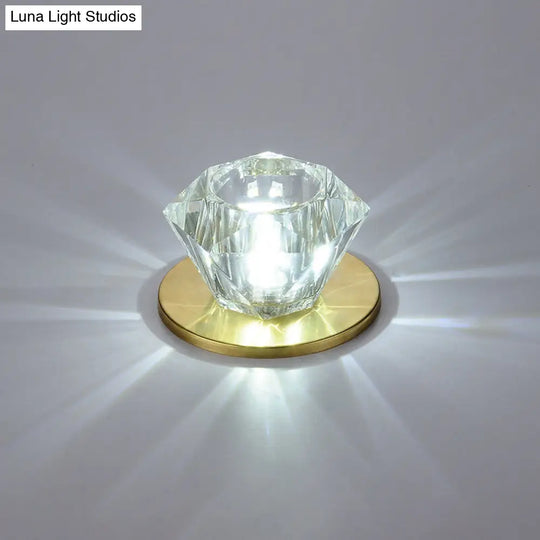 Simple Clear Crystal Gemstone Shaped Flush Ceiling Light For Hallways - Mount Fixture / White