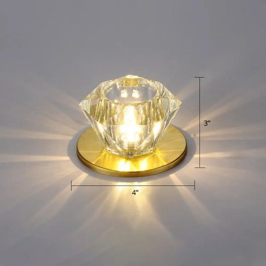 Simple Clear Crystal Gemstone Shaped Flush Ceiling Light For Hallways - Mount Fixture / Warm