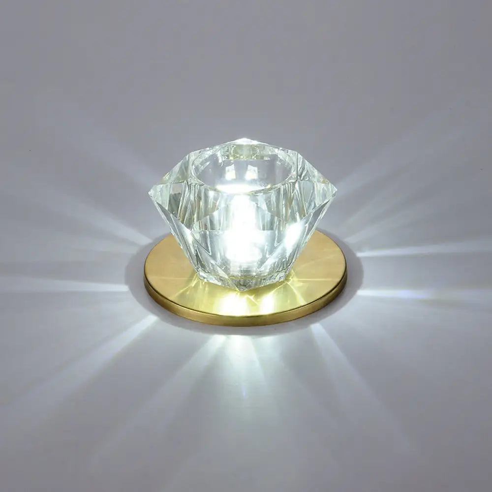 Simple Clear Crystal Gemstone Shaped Flush Ceiling Light For Hallways - Mount Fixture / White