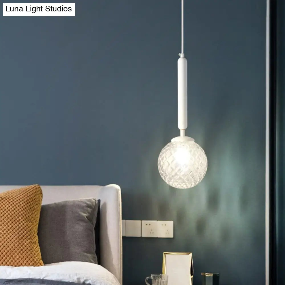 Simple Style Glass Ball Pendant Lamp For Bedroom - 1-Light Suspension Lighting White