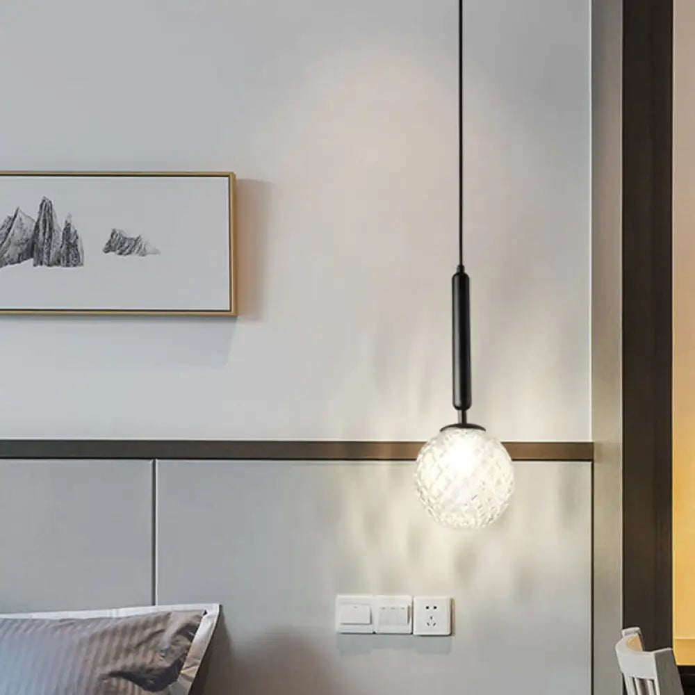 Simple Clear Glass Ball Pendant Lamp - 1-Light Suspension Lighting For Bedroom Black