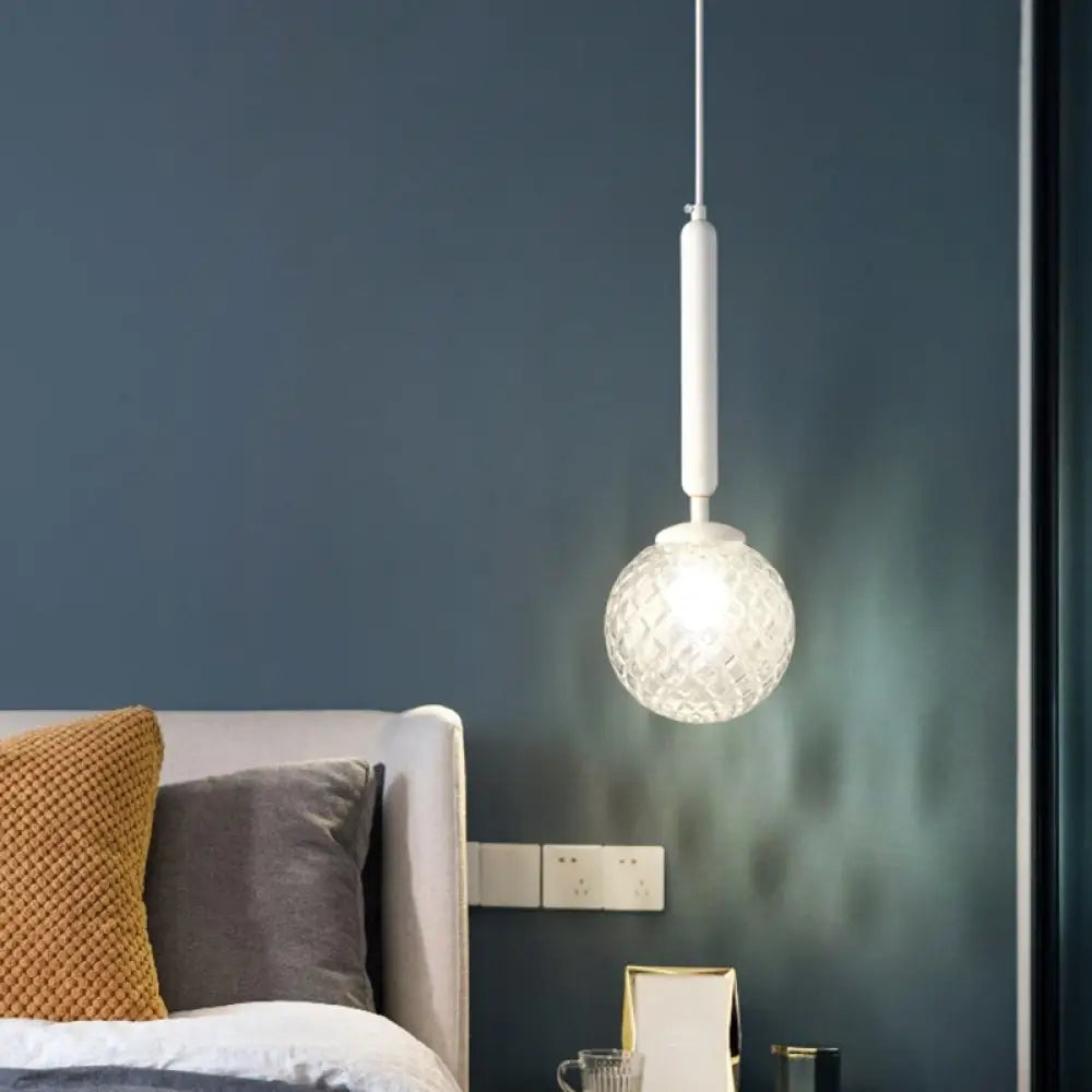 Simple Clear Glass Ball Pendant Lamp - 1-Light Suspension Lighting For Bedroom White