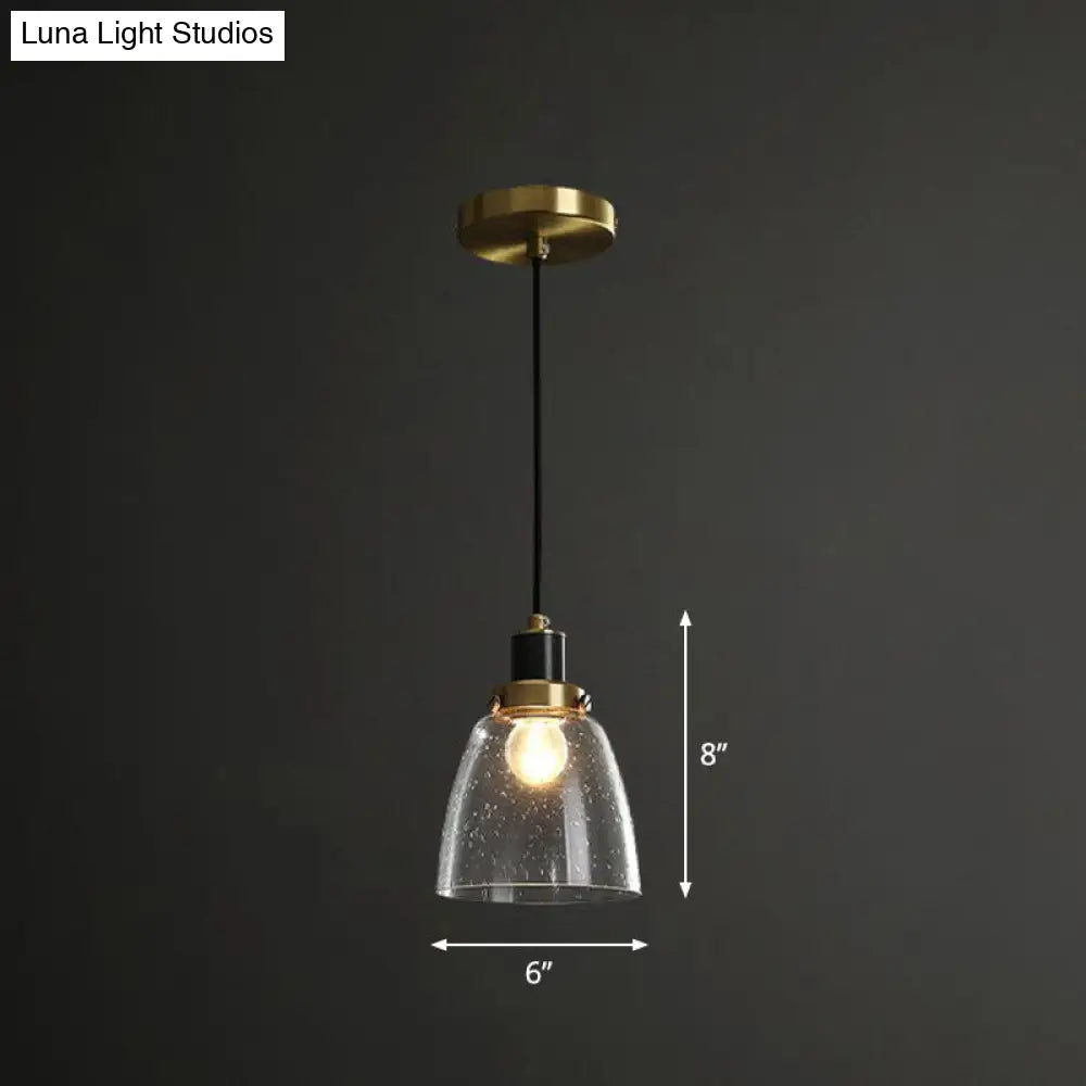 Clear Seeded Glass Geometry Pendant Lamp - Simplistic Bedroom Hanging Fixture / B