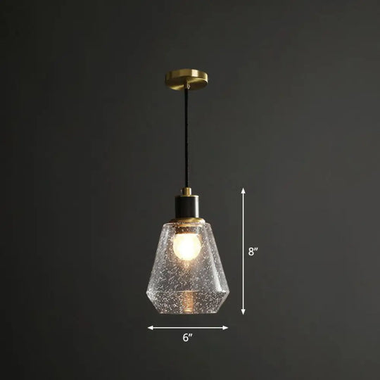 Simple Clear Seeded Glass Geometry Pendant Light For Single Bedroom / A