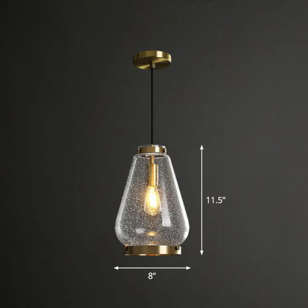 Simple Clear Seeded Glass Geometry Pendant Light For Single Bedroom / C