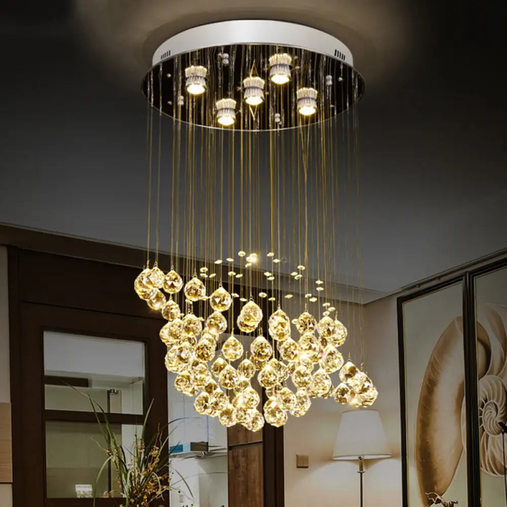 Simple Crystal Ball Led Chrome Finish Ceiling Light Fixture - Planet Dining Room Flushmount Lighting