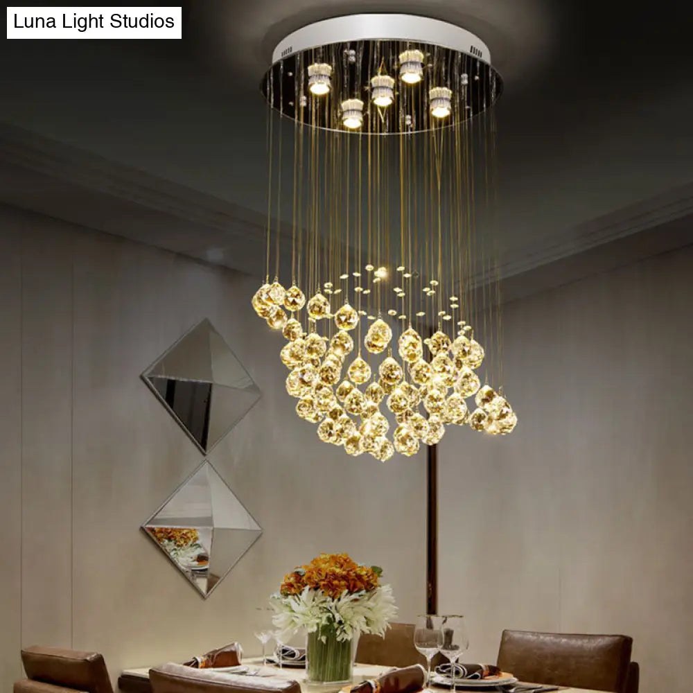 Simple Crystal Ball Led Chrome Finish Ceiling Light Fixture - Planet Dining Room Flushmount Lighting