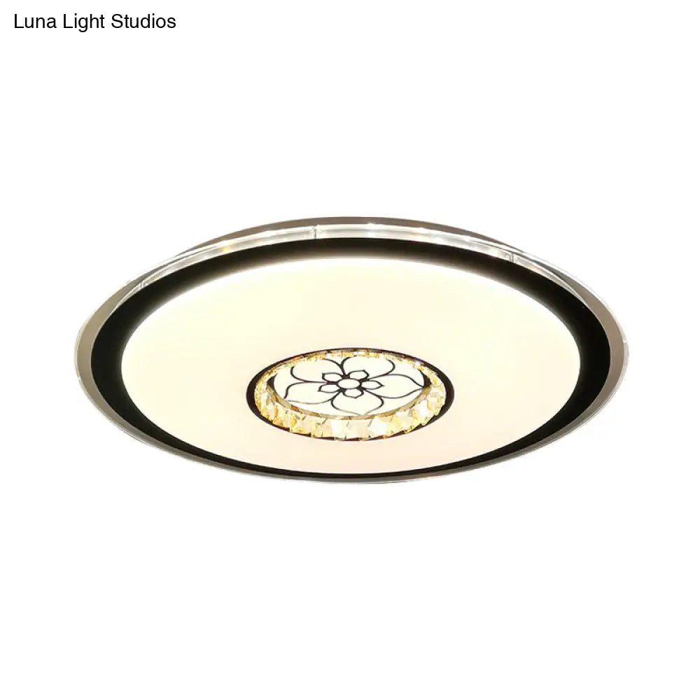 Simple Crystal Block Led Black Flush Lamp - Round Ceiling Mount With Loving Heart Pattern