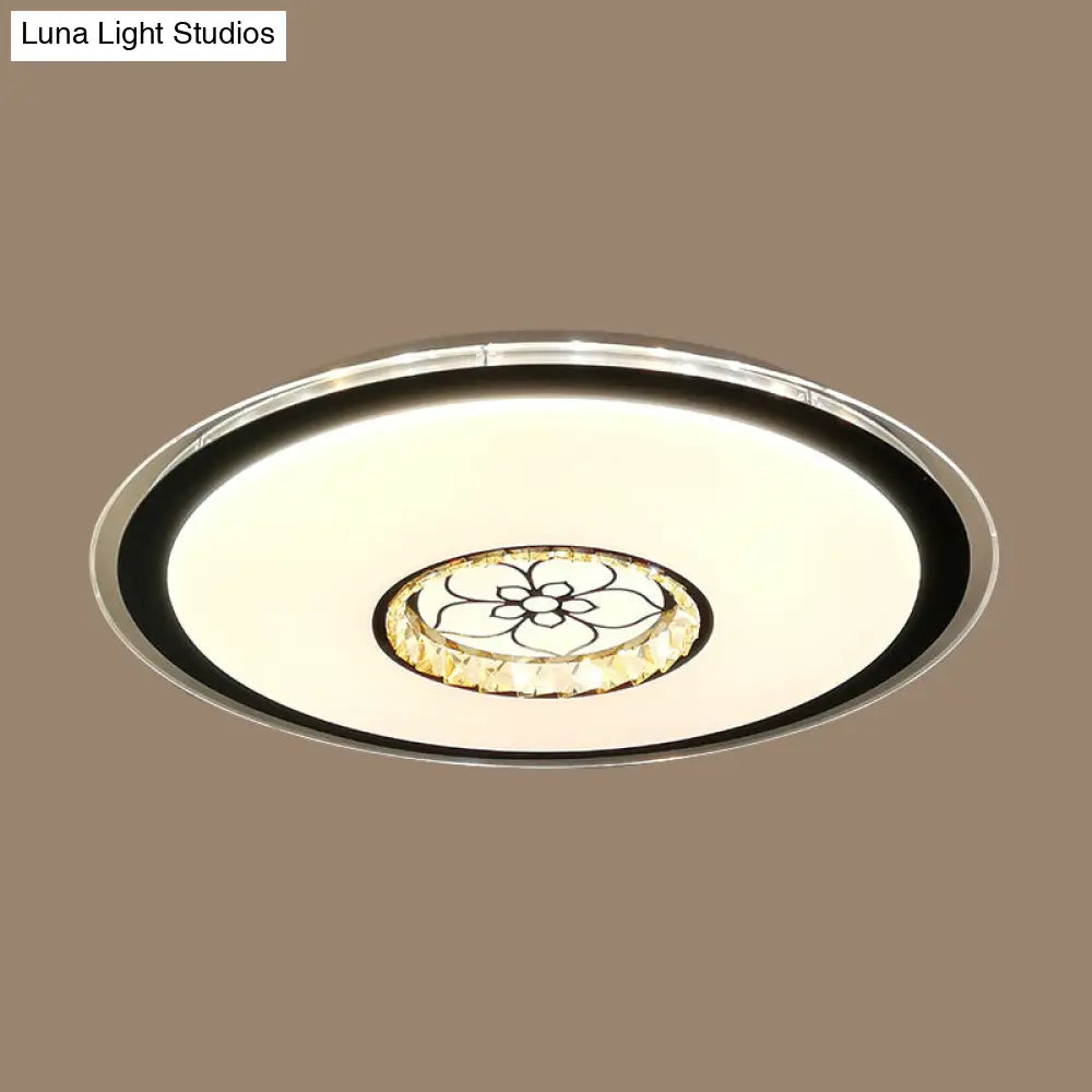 Simple Crystal Block Led Black Flush Lamp - Round Ceiling Mount With Loving Heart Pattern