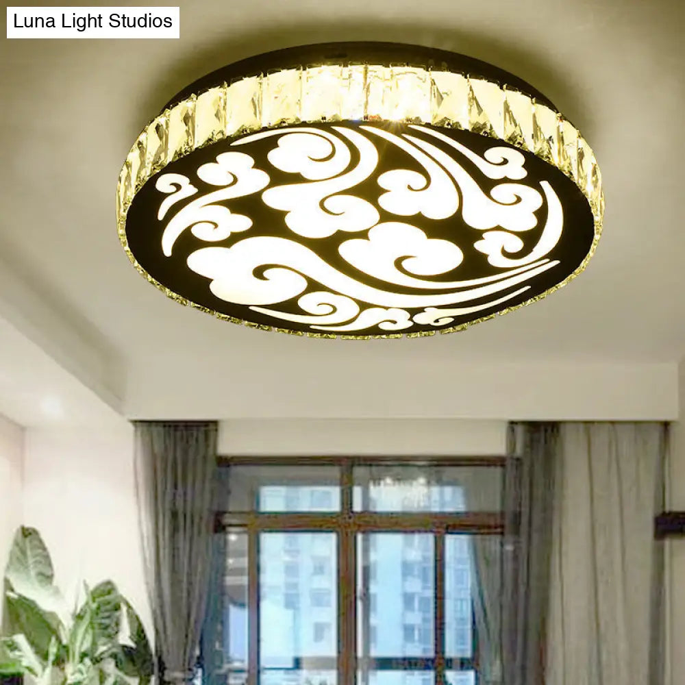 Simple Crystal Block Led Ceiling Light Fixture With Cloud Design - Chrome Finish