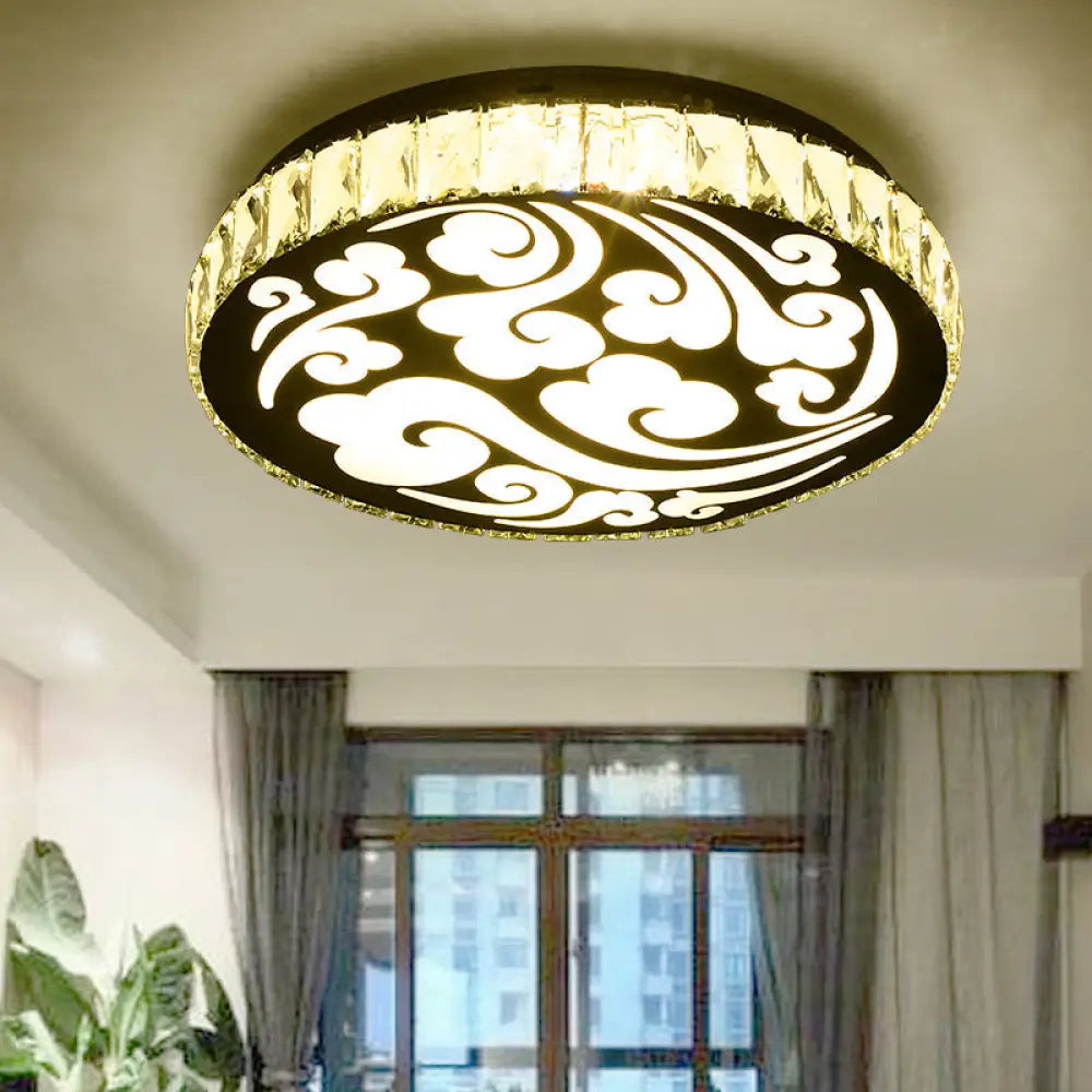 Simple Crystal Block Led Ceiling Light Fixture With Cloud Design - Chrome Finish