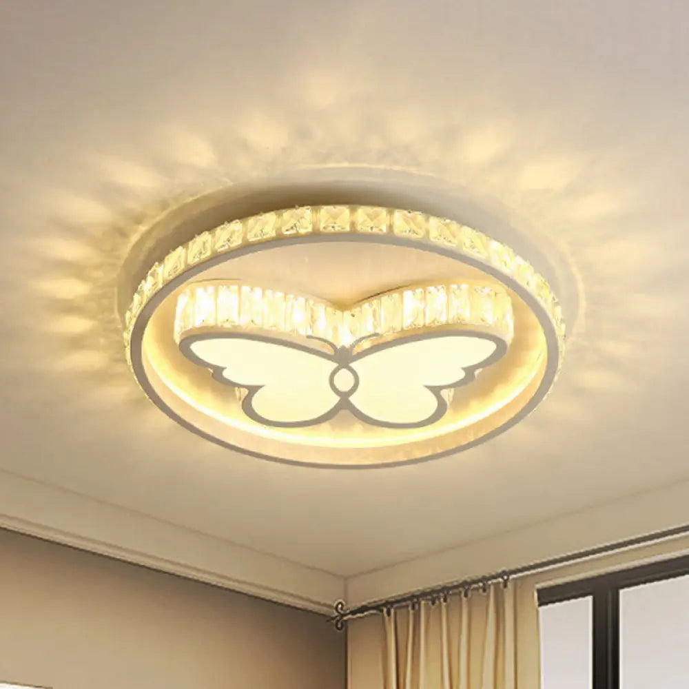 Simple Crystal Butterfly Led Ceiling Lamp For Bedroom - White Flush Mount Lighting