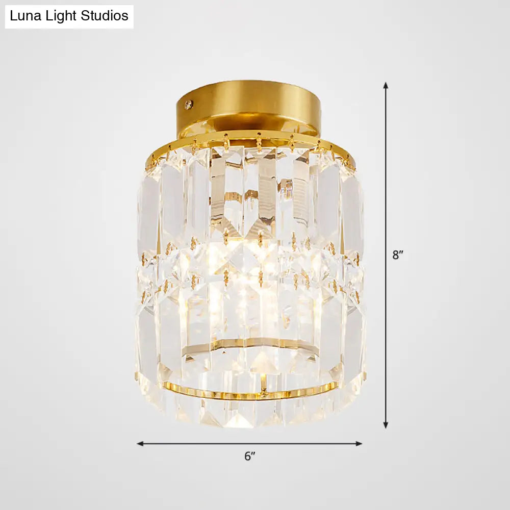 Simple Crystal Cylinder Ceiling Light With Brass Finish - Semi - Mount Kitchen Lighting