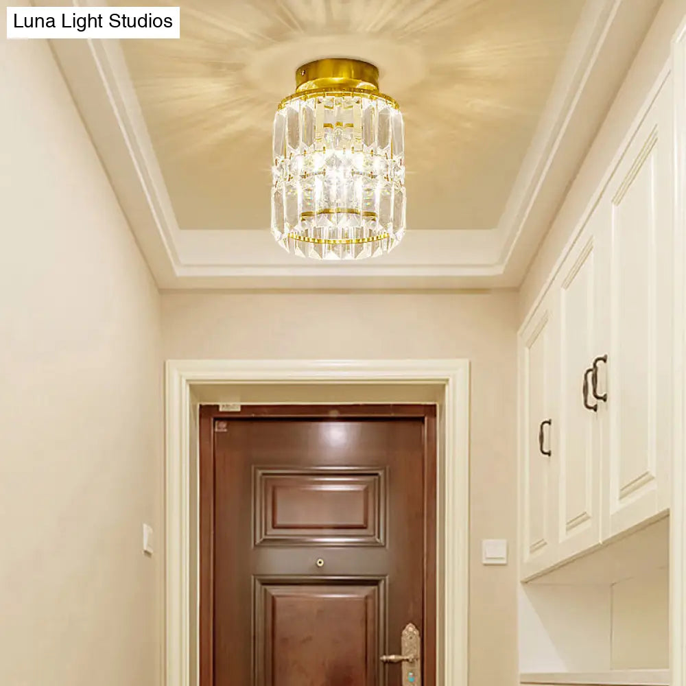 Simple Crystal Cylinder Ceiling Light With Brass Finish - Semi - Mount Kitchen Lighting