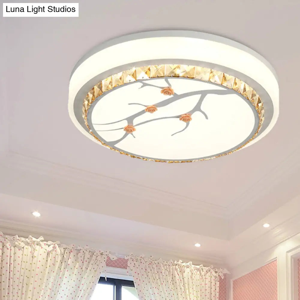 Simple Crystal Drum Ceiling Flush Mount - White Led Light For Bedroom (White/3 Color A/B)