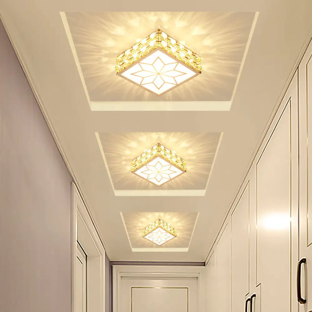 Simple Crystal Embedded Led Ceiling Flush Mount Light Fixture For Hallways Clear / Warm