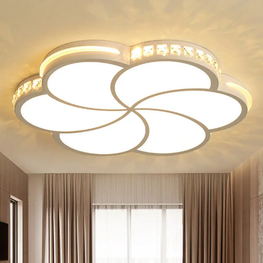 Simple Crystal Flower Flush Mount Led Bedroom Lamp - 16.5’/20.5’/24.5’ W Light Fixture In
