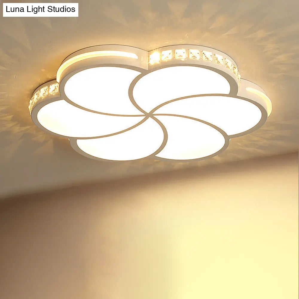 Simple Crystal Flower Flush Mount Led Bedroom Lamp - 16.5/20.5/24.5 W Light Fixture In Warm/White/3