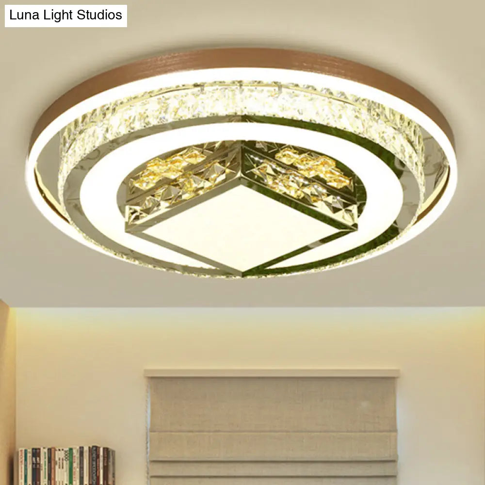 Simple Crystal Flush Mount Lamp: Led Ceiling Fixture In White / 23.5 Round