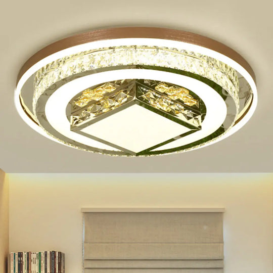 Simple Crystal Flush Mount Lamp: Led Ceiling Fixture In White / 23.5’ Round