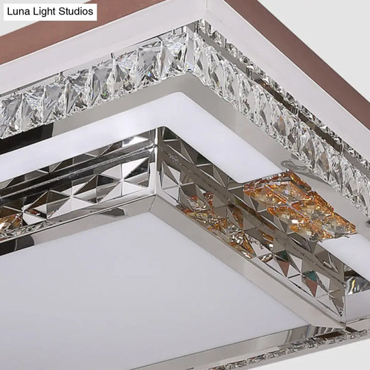 Simple Crystal Flush Mount Lamp: Led Ceiling Fixture In White