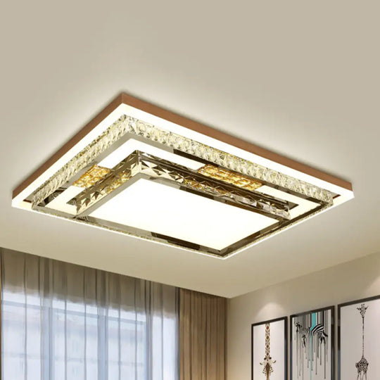 Simple Crystal Flush Mount Lamp: Led Ceiling Fixture In White / 37.5’ Rectangle