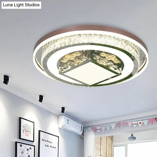 Simple Crystal Flush Mount Lamp: Led Ceiling Fixture In White