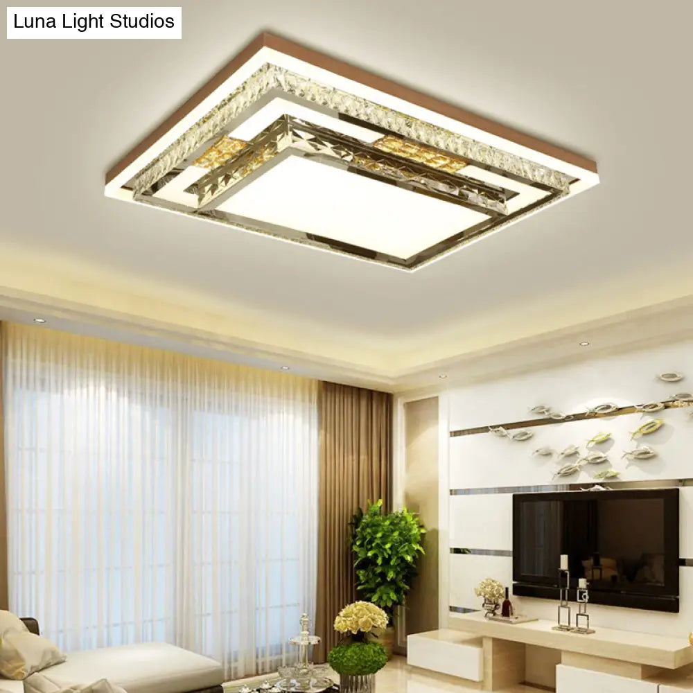 Simple Crystal Flush Mount Lamp: Led Ceiling Fixture In White