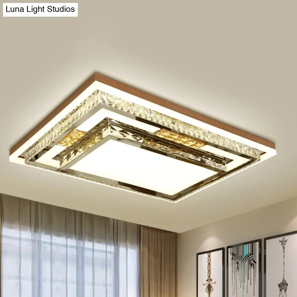 Simple Crystal Flush Mount Lamp: Led Ceiling Fixture In White / 37.5 Rectangle