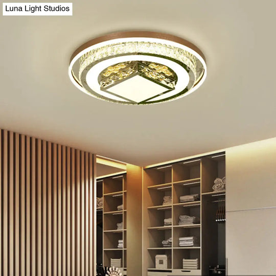 Simple Crystal Flush Mount Lamp: Led Ceiling Fixture In White