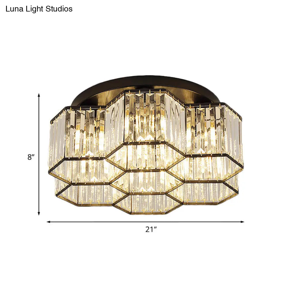 Simple Crystal Hexagonal Flush Mount Light Fixture For Bedroom - Black 3/7 Heads Ceiling Lighting