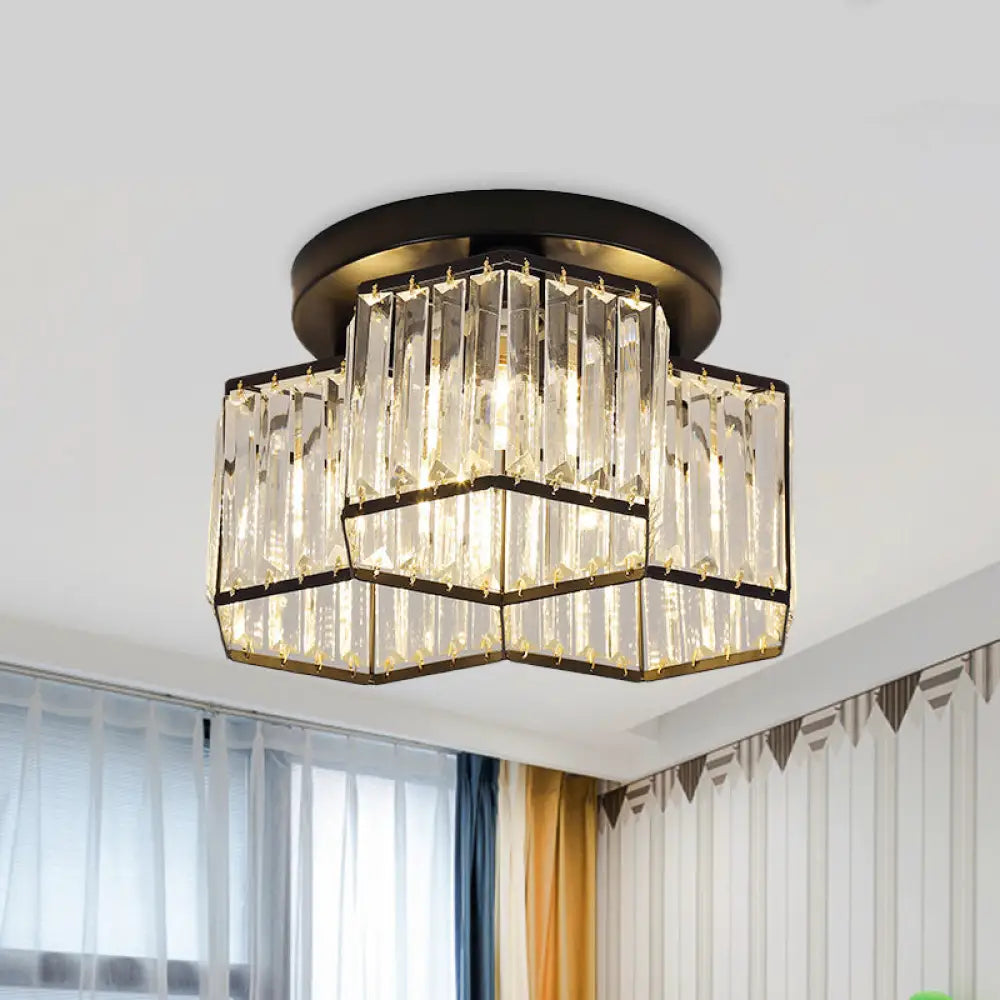 Simple Crystal Hexagonal Flush Mount Light Fixture For Bedroom - Black 3/7 Heads Ceiling Lighting 3
