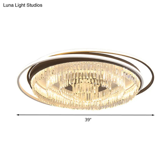 Simple Crystal Led Circular Living Room Flush Light - 18’/23.5’/31.5’ W White Light/Remote