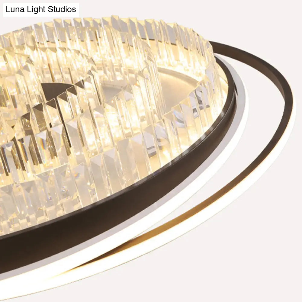 Simple Crystal Led Circular Living Room Flush Light - 18’/23.5’/31.5’ W White Light/Remote