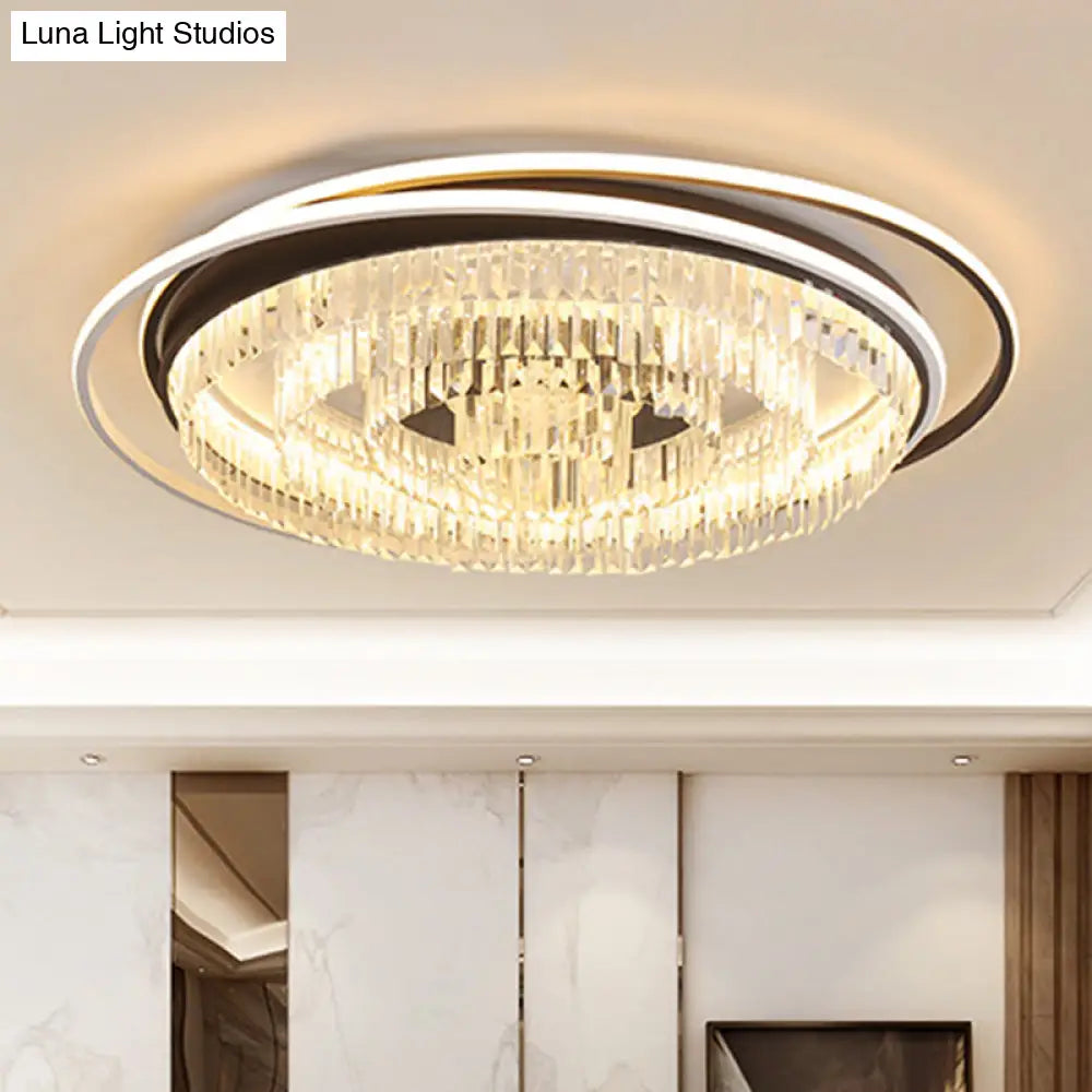 Simple Crystal Led Circular Living Room Flush Light - 18’/23.5’/31.5’ W White Light/Remote