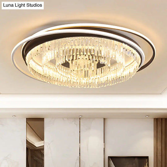 Simple Crystal Led Circular Living Room Flush Light - 18’/23.5’/31.5’ W White Light/Remote