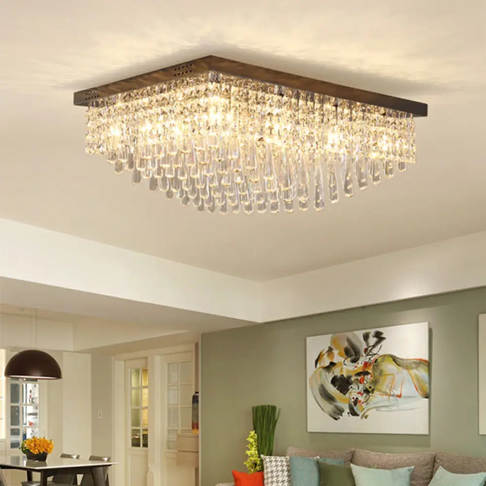 Simple Crystal Led Flush Mount For Living Room - Nickel Rectangle Ceiling Light
