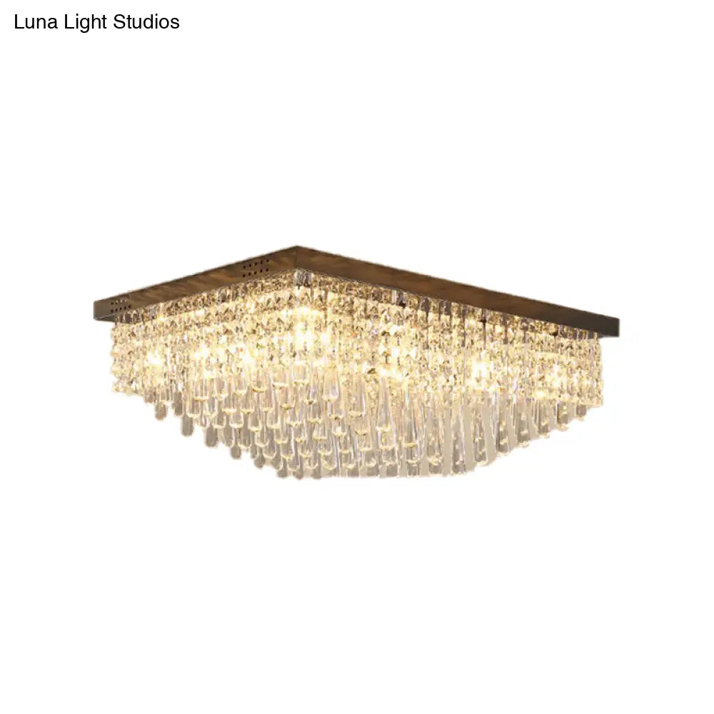 Simple Crystal Led Flush Mount For Living Room - Nickel Rectangle Ceiling Light