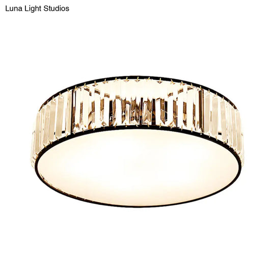 Simple Crystal-Shaded Drum Flush Mount Lamp - Black/Bronze 3/4/5-Light Fixture For Bedrooms Ceiling