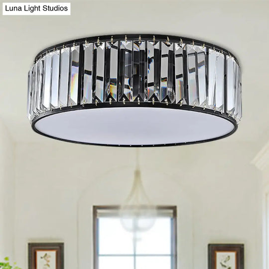 Simple Crystal-Shaded Drum Flush Mount Lamp - Black/Bronze 3/4/5-Light Fixture For Bedrooms Ceiling