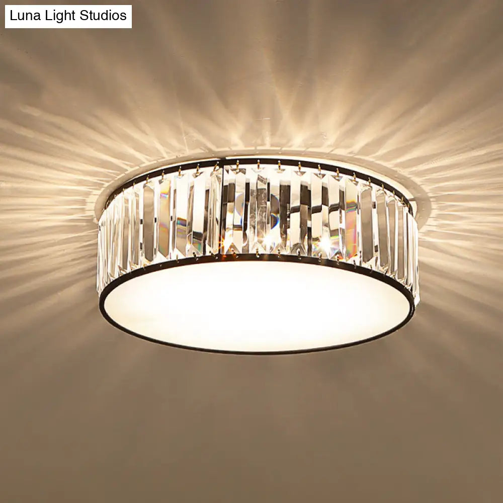 Simple Crystal-Shaded Drum Flush Mount Lamp - Black/Bronze 3/4/5-Light Fixture For Bedrooms 3 /