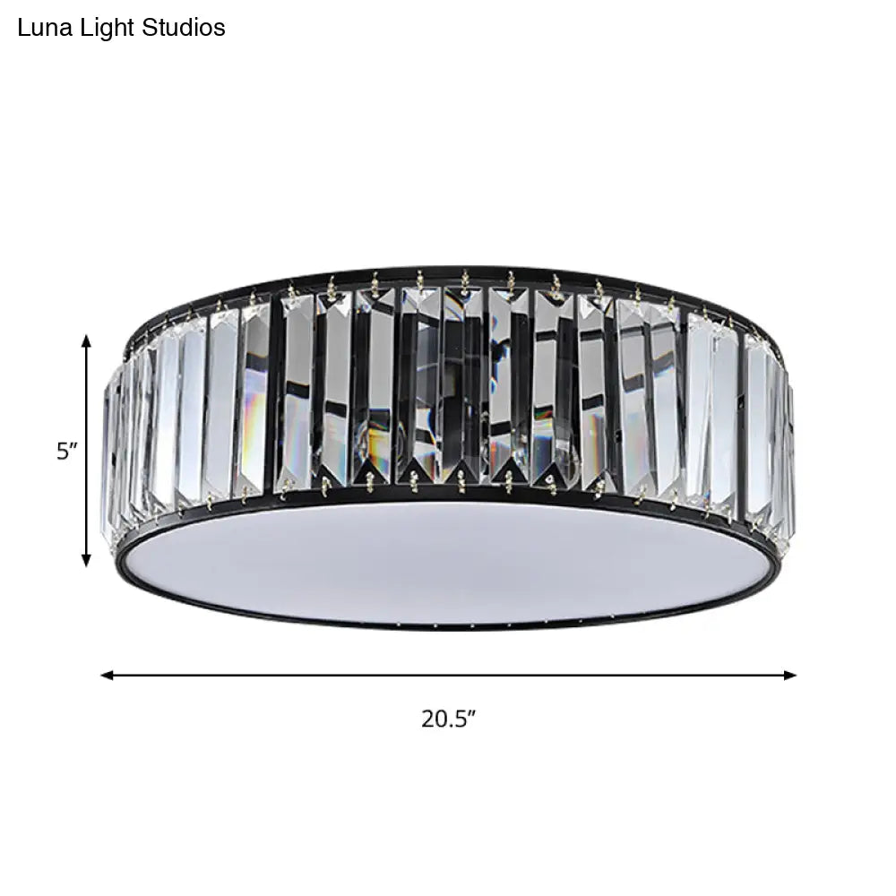 Simple Crystal-Shaded Drum Flush Mount Lamp - Black/Bronze 3/4/5-Light Fixture For Bedrooms Ceiling