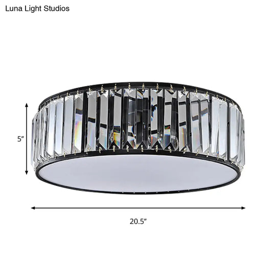 Simple Crystal-Shaded Drum Flush Mount Lamp - Black/Bronze 3/4/5-Light Fixture For Bedrooms Ceiling